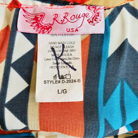 R. Rouge USA Southwestern Hi-Low Dress Large | Boho Aztec Print Tunic Dress - Picture 5 of 6
